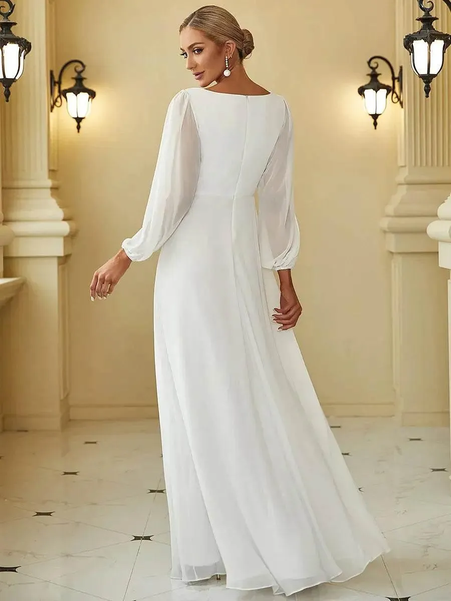 Elegant Floor Length Long Lantern Sleeves Formal Dress