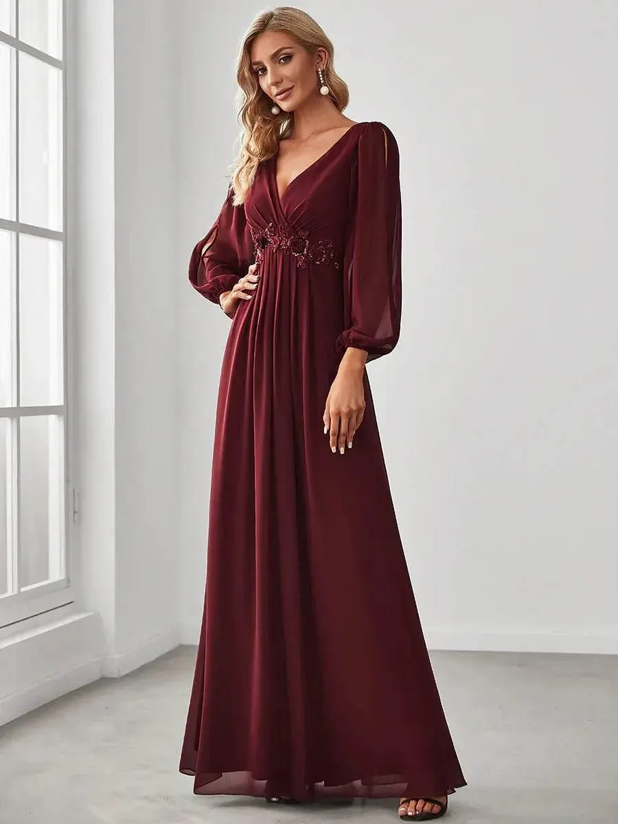Elegant Floor Length Long Lantern Sleeves Formal Dress
