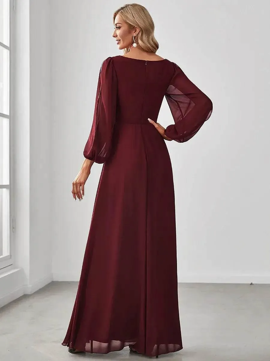 Elegant Floor Length Long Lantern Sleeves Formal Dress