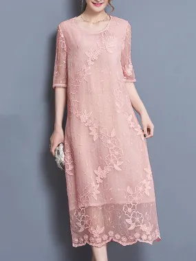 Elegant Lace Embroidery Women Dresses