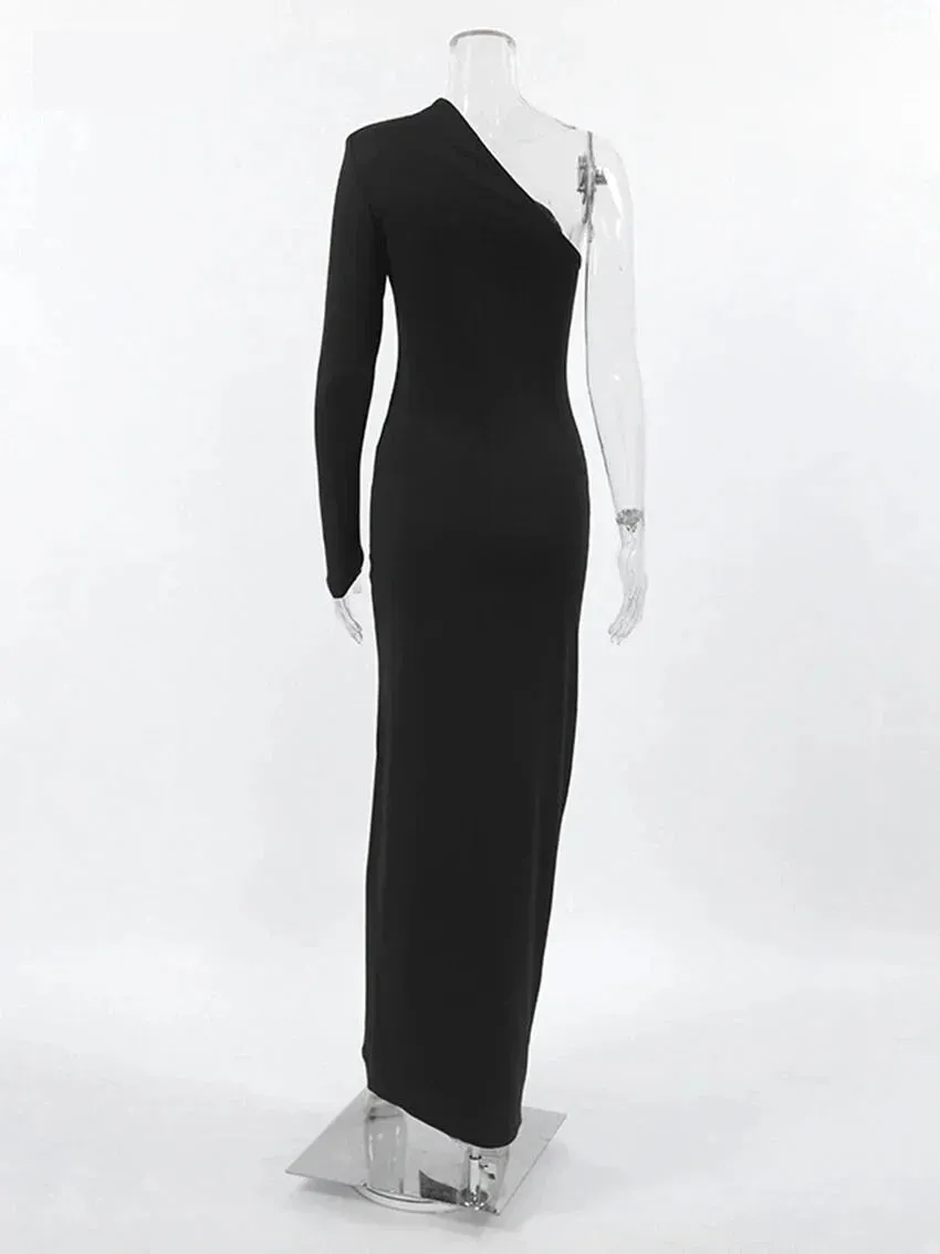Elegant One-Shoulder Evening Dress with Side Slit