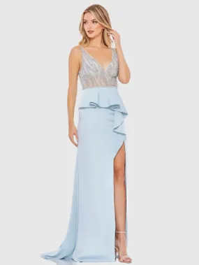 Embellished sleeveless peplum gown - Powder Blue