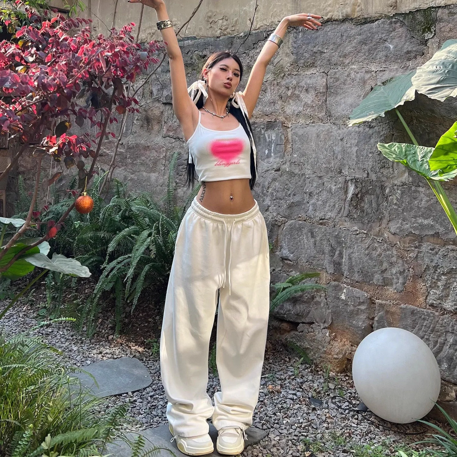 European and American Street Jazz Dance Sweatpants for Women, Sweet Printed Loose High-Waisted Casual Pants, Hip-Hop Joggers