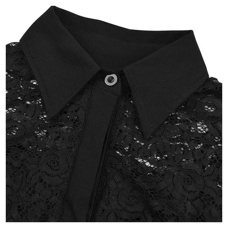 Fashion Lapel Hollow Out 3/4 Sleeve A-Line Knee-Length Dress