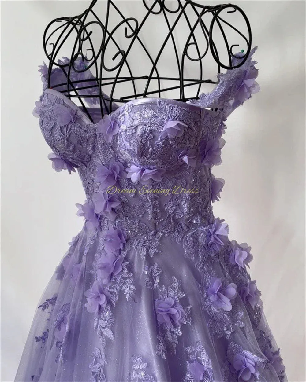 Girlary Purple Flowers A-line Sweetheart Fashion Tulle Evening Dress Backless Perspective Prom Gowns Strap Shoulder Formal Party Dresses