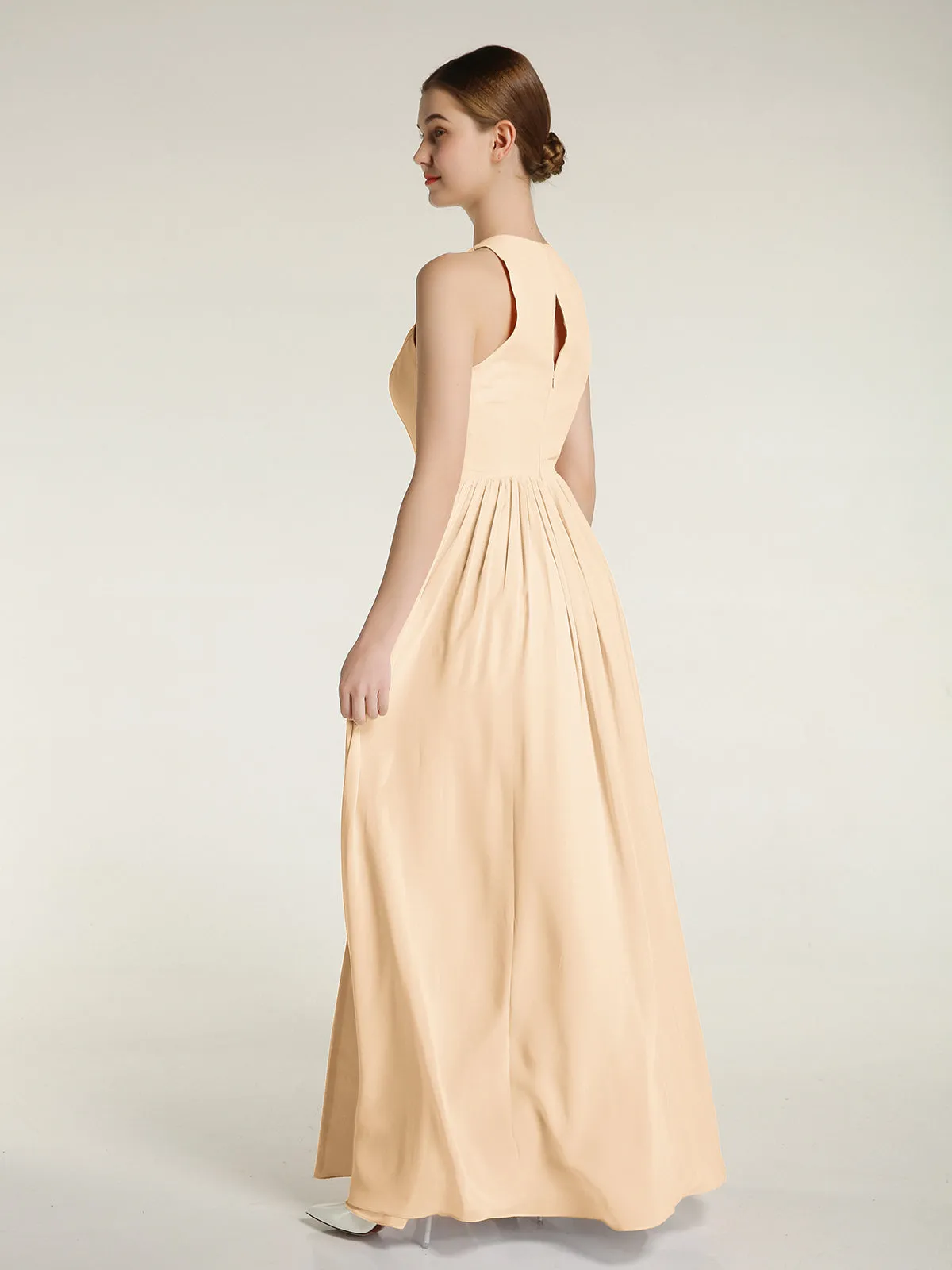 Halter Chiffon Simple Dress with Slit Peach