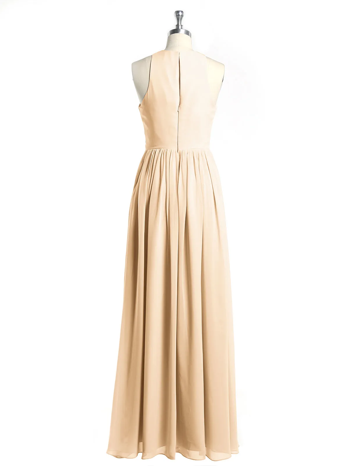 Halter Chiffon Simple Dress with Slit Peach