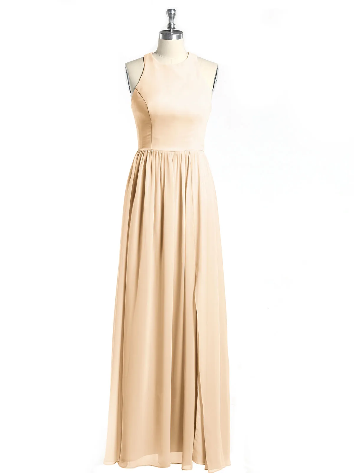 Halter Chiffon Simple Dress with Slit Peach