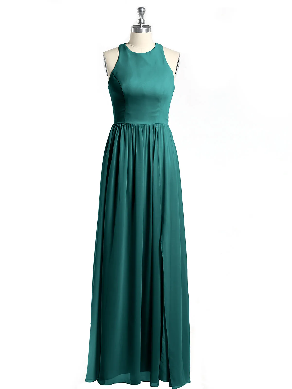 Halter Chiffon Simple Dress with Slit Peacock