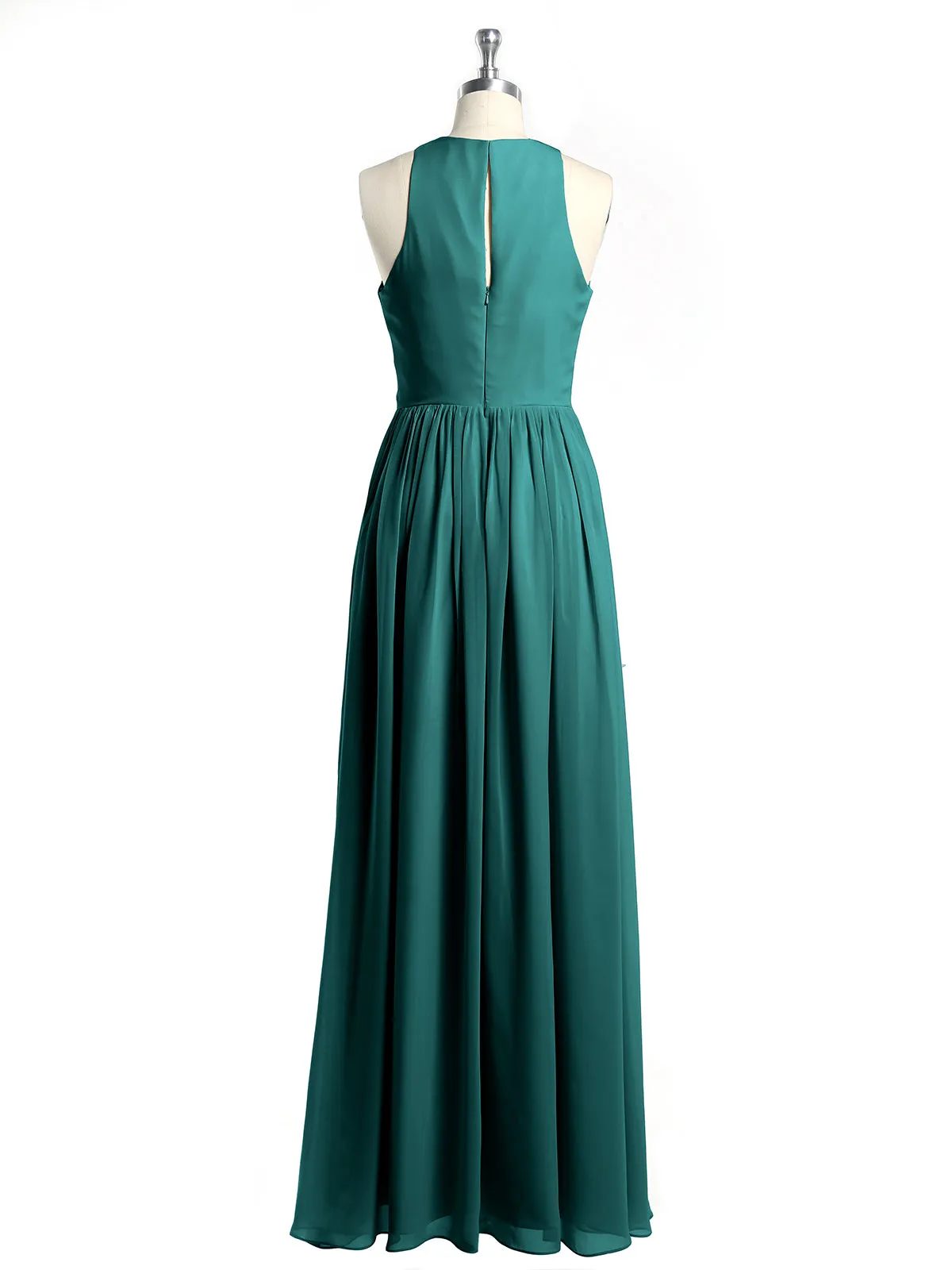 Halter Chiffon Simple Dress with Slit Peacock