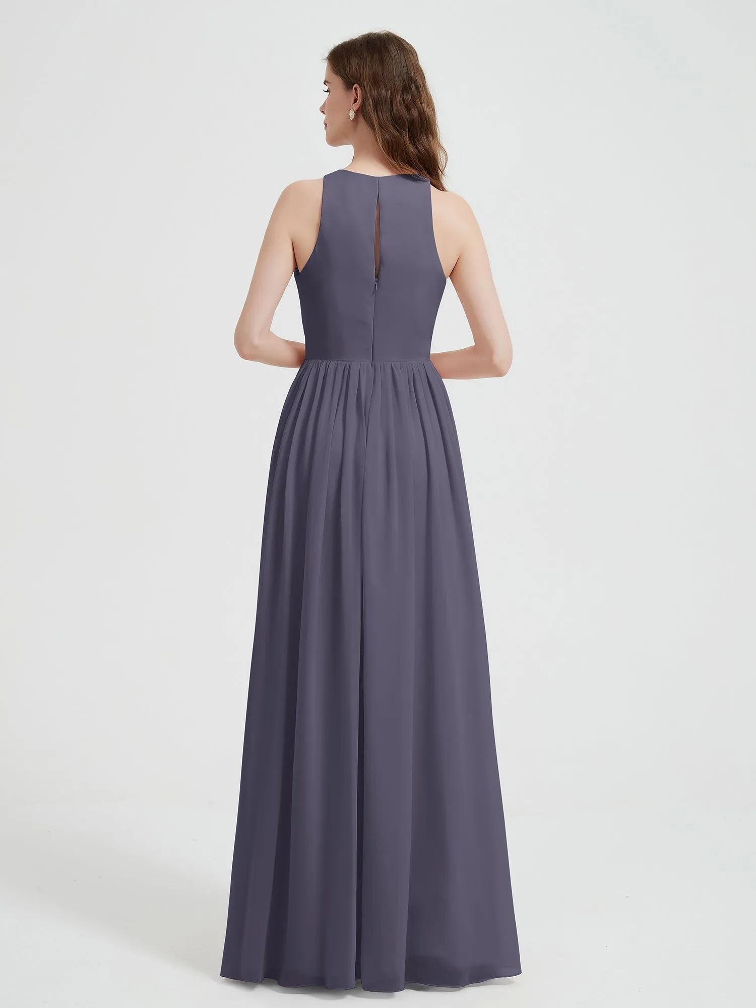 Halter Chiffon Simple Dress with Slit Stormy