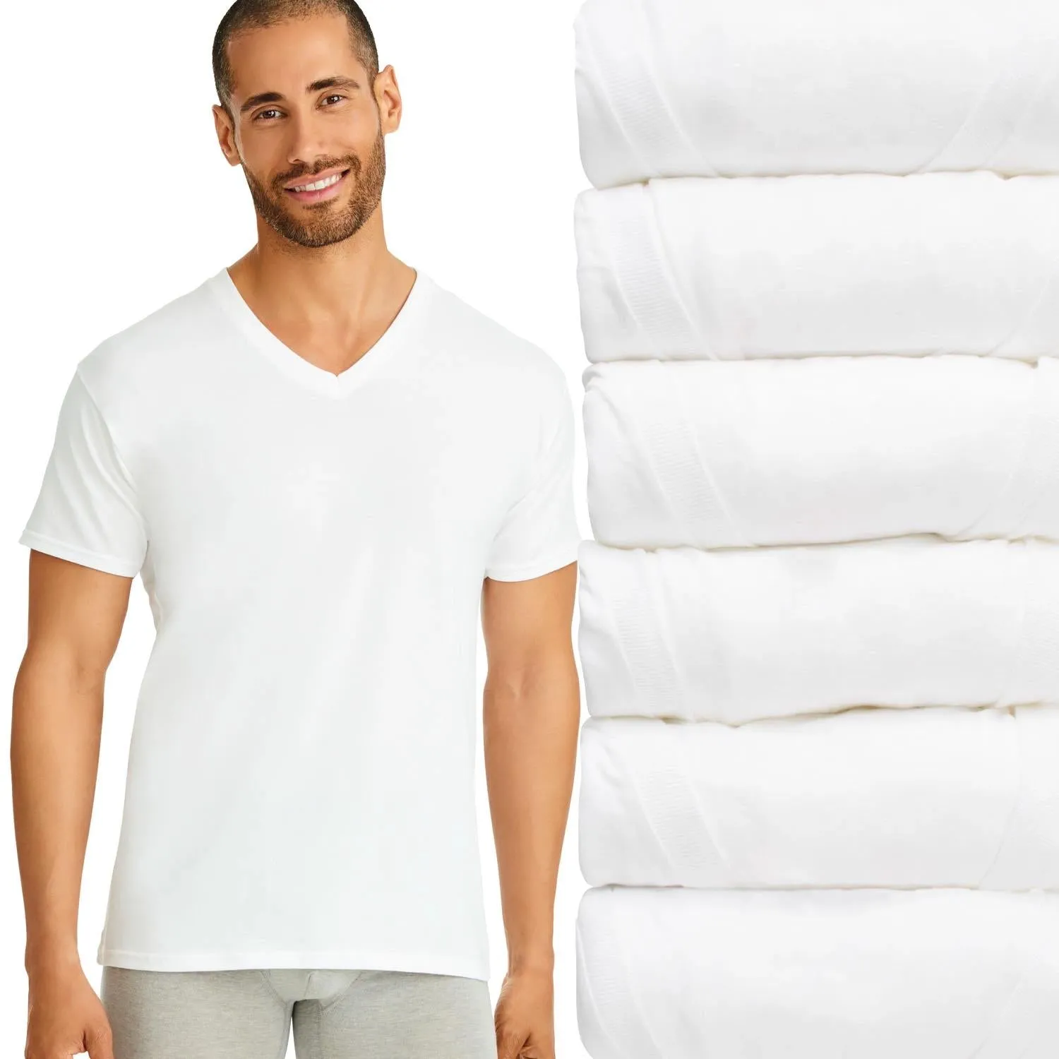 Hanes Men's 6-Pack Best V-Neck Tee
