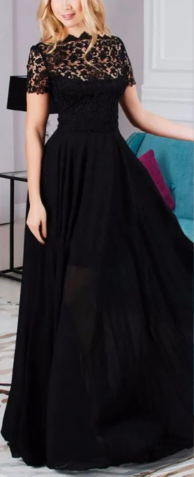 Hollow Out Lace Elegant Perspective Fashion Long Dress