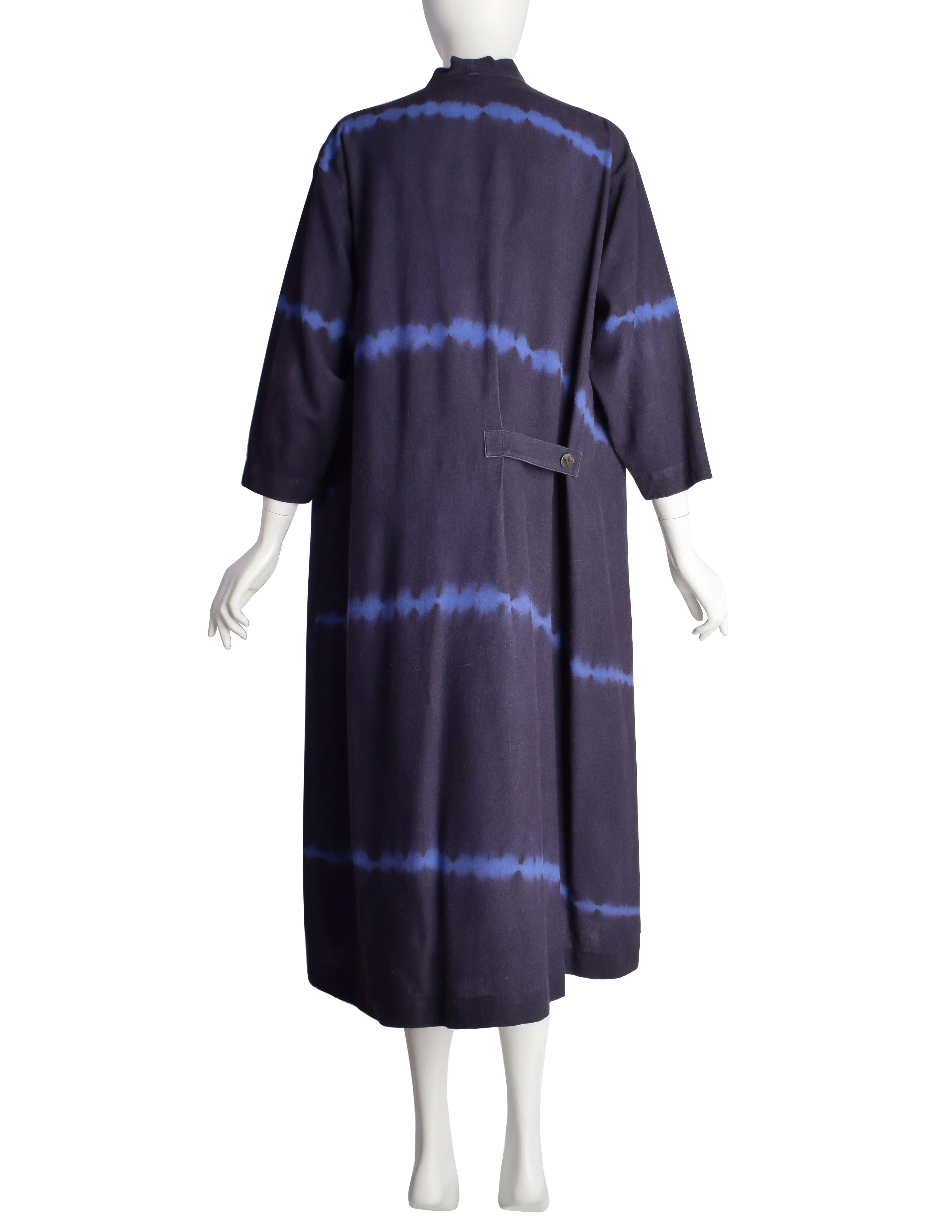 Issey Miyake Permanente Vintage 1980s Navy Blue Shibori Washed Silk Tent Dress