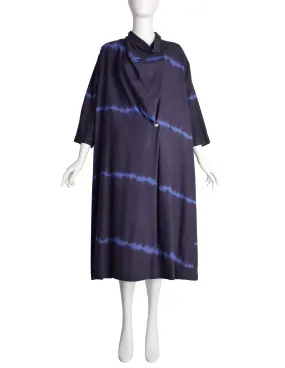 Issey Miyake Permanente Vintage 1980s Navy Blue Shibori Washed Silk Tent Dress