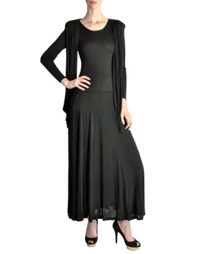 Jean Muir Vintage Black Shoulder Drape Panel Jersey Dress