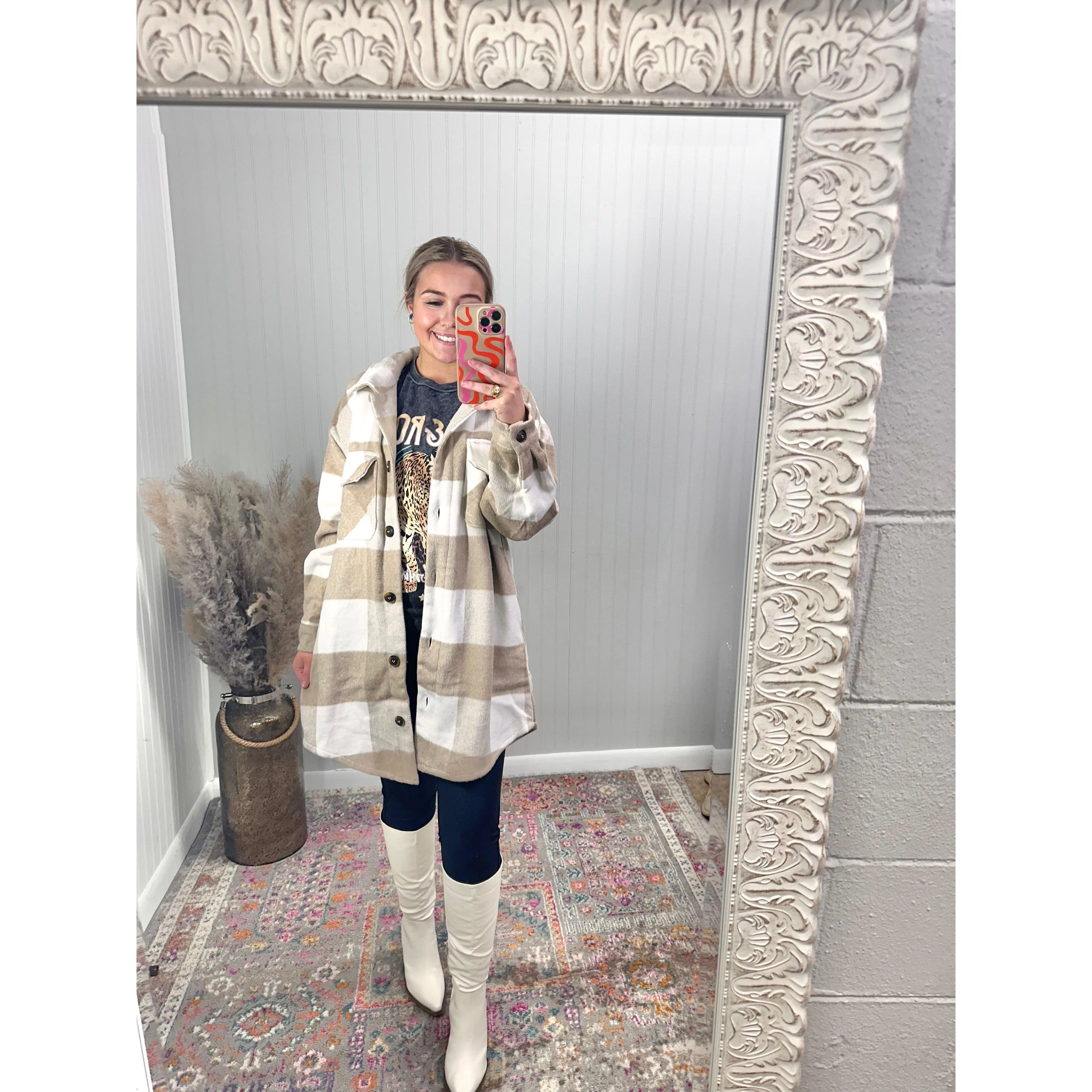Khaki/White Plaid Shacket