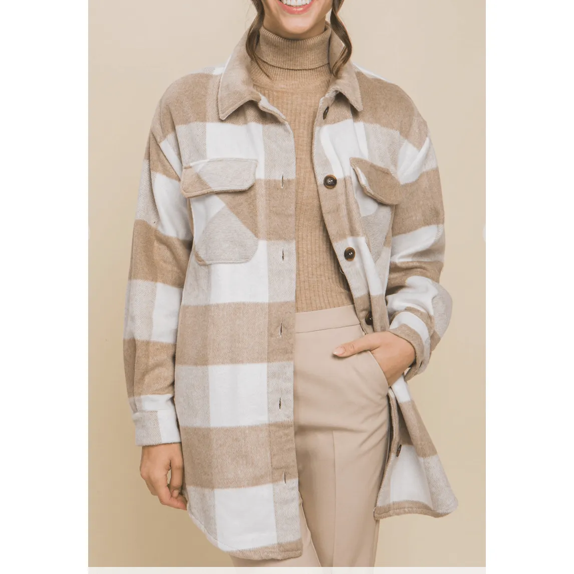 Khaki/White Plaid Shacket