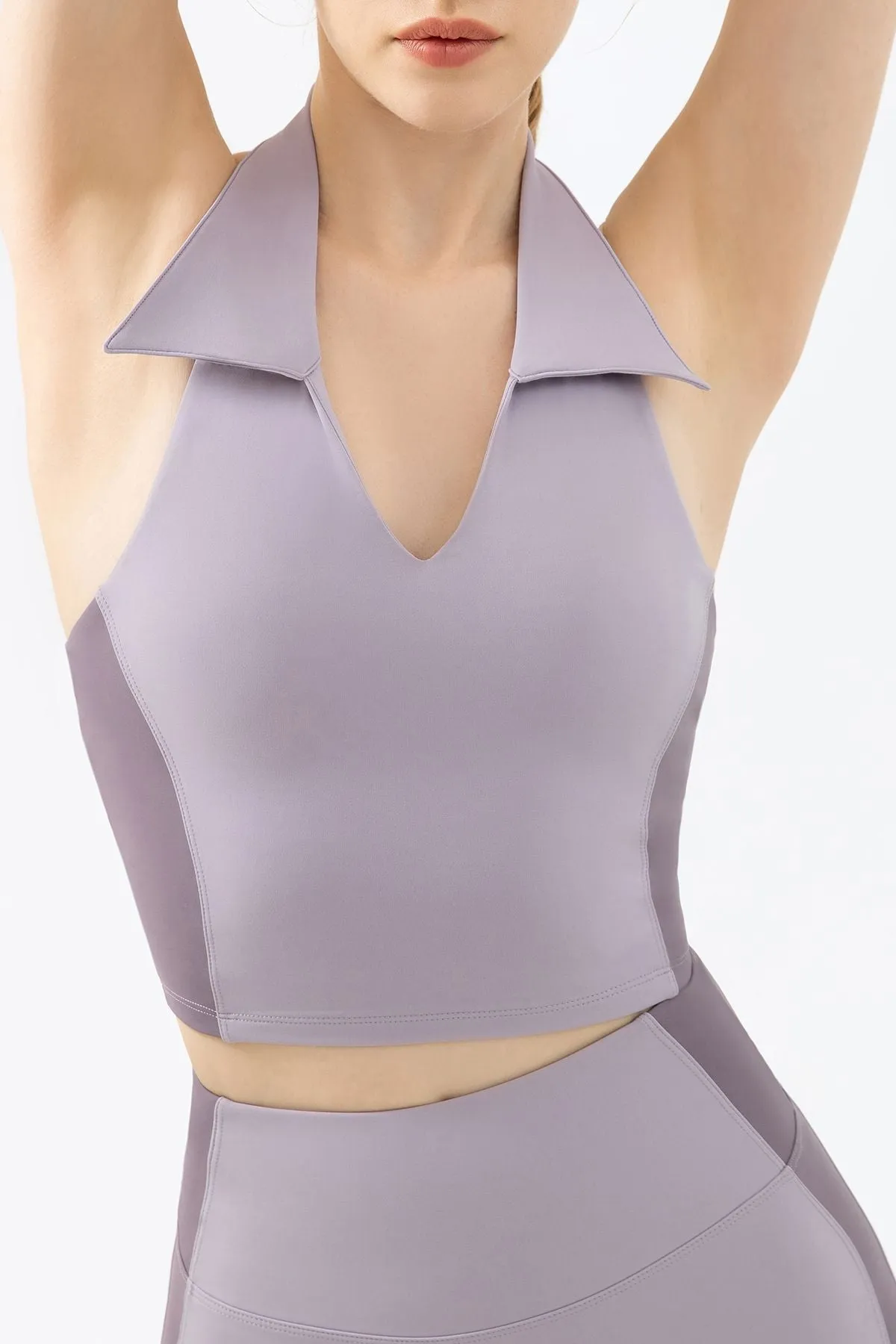 Lapel Halter Neck Open Back Tank Top