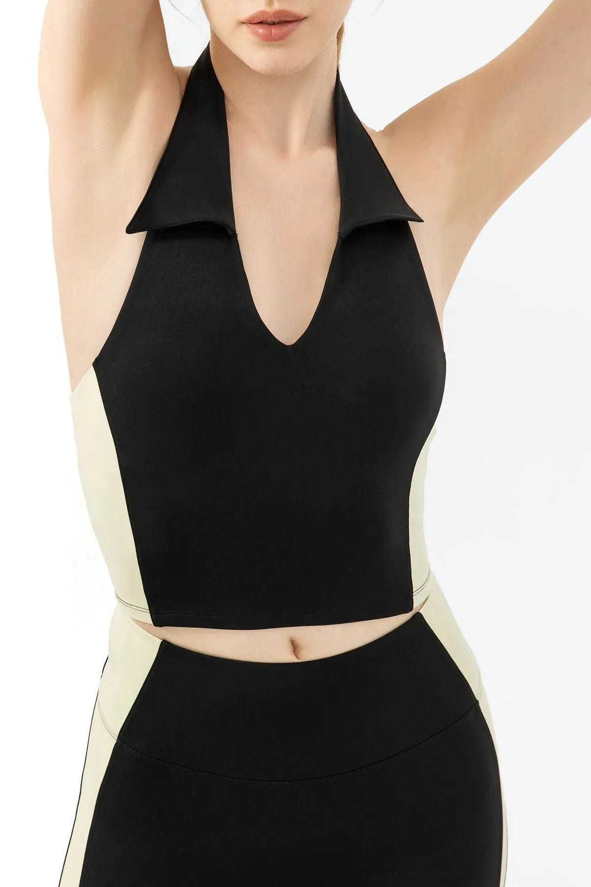 Lapel Halter Neck Open Back Tank Top