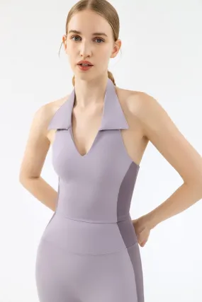 Lapel Halter Neck Open Back Tank Top