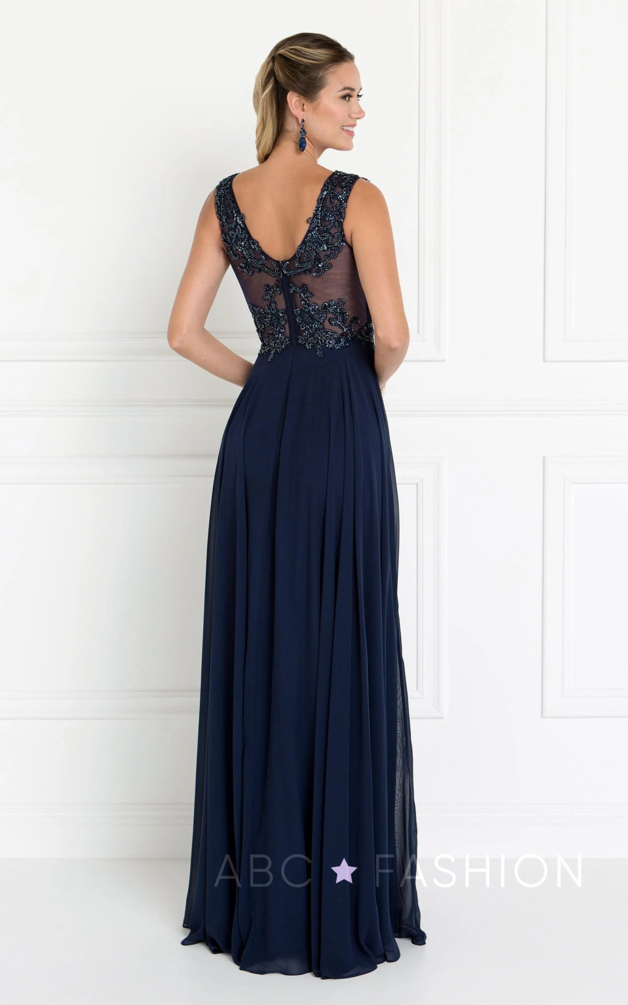Long Dress with Beaded Illusion Bodice by Elizabeth K GL1566