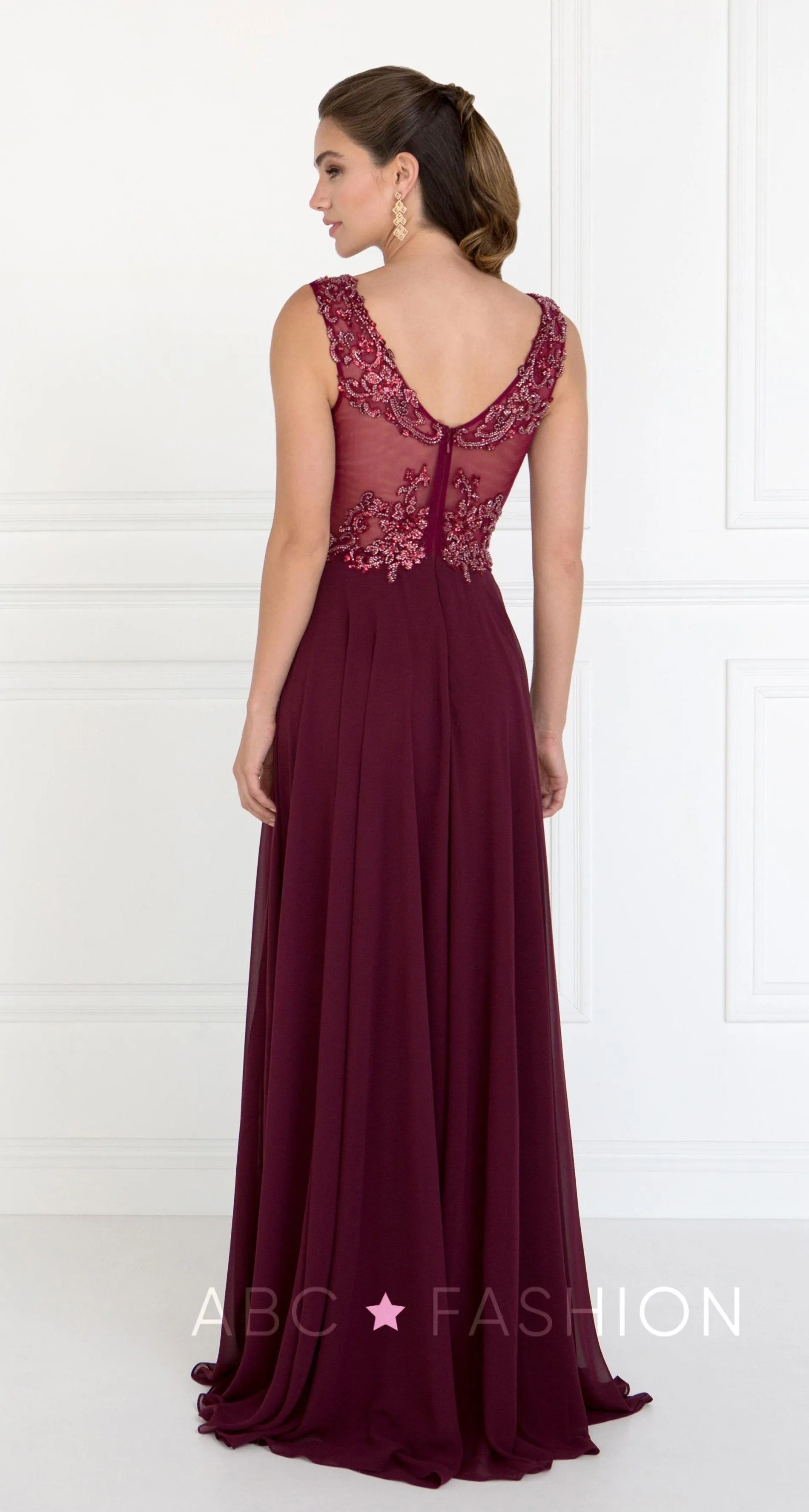 Long Dress with Beaded Illusion Bodice by Elizabeth K GL1566