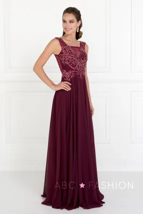 Long Dress with Beaded Illusion Bodice by Elizabeth K GL1566