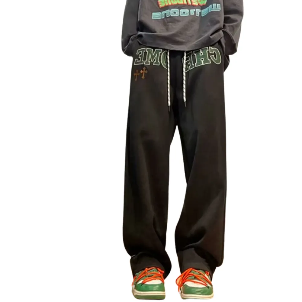 Loose Letter Embroidered Straight Sweatpants