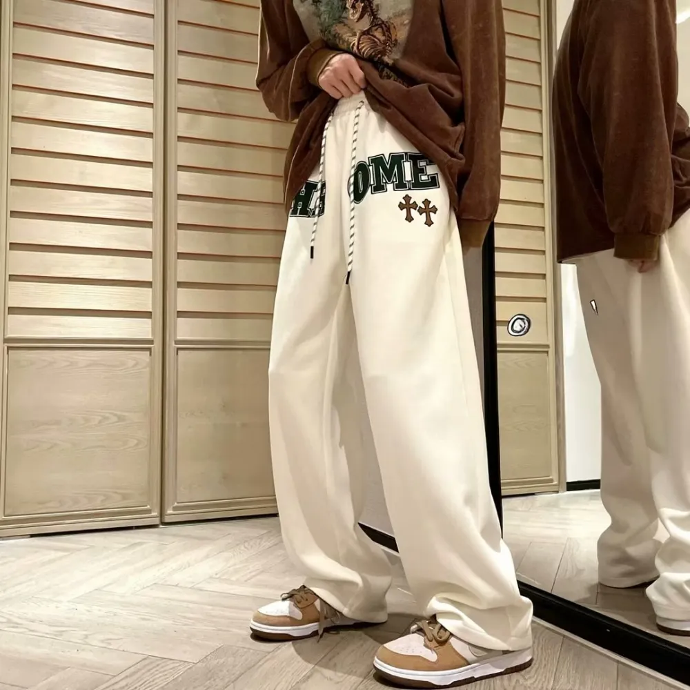 Loose Letter Embroidered Straight Sweatpants