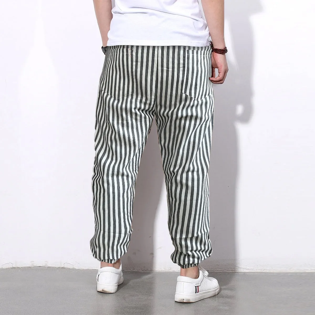 Loose Pants Grey Stripped And White Stripped Jogger Breathable Casual Harem Combo-Unisex Pants for Men and Women (Pack of 2)