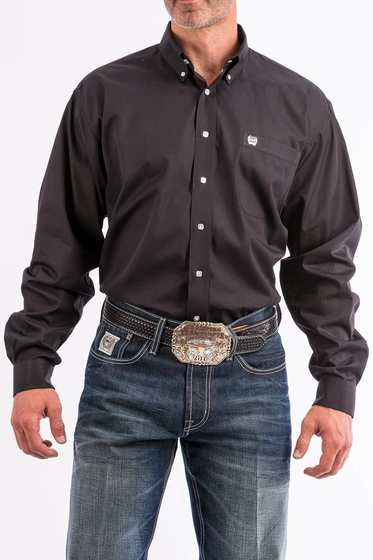 Men's Solid Button-Down Long Sleeve Western Shirt