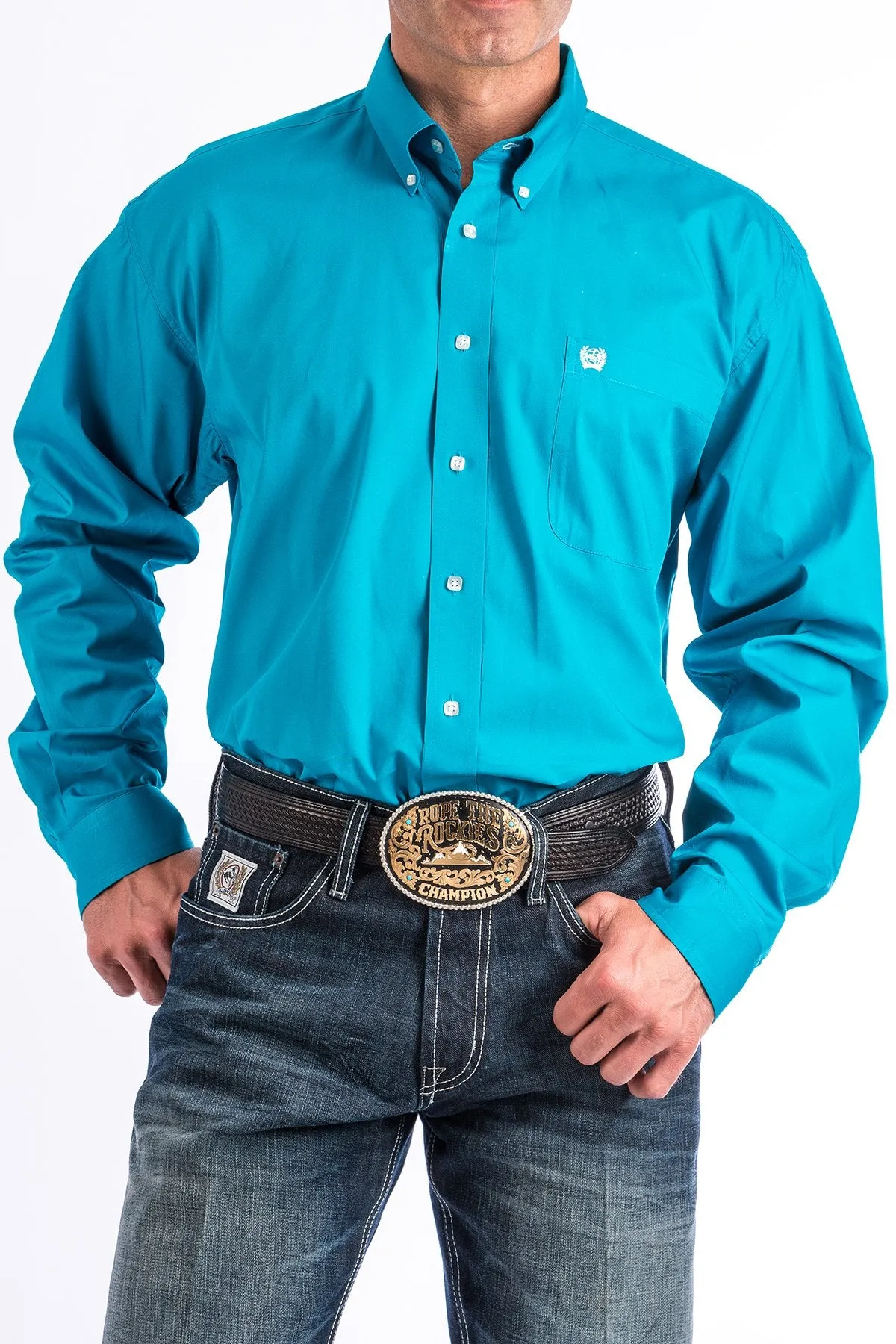 Men's Solid Button-Down Long Sleeve Western Shirt