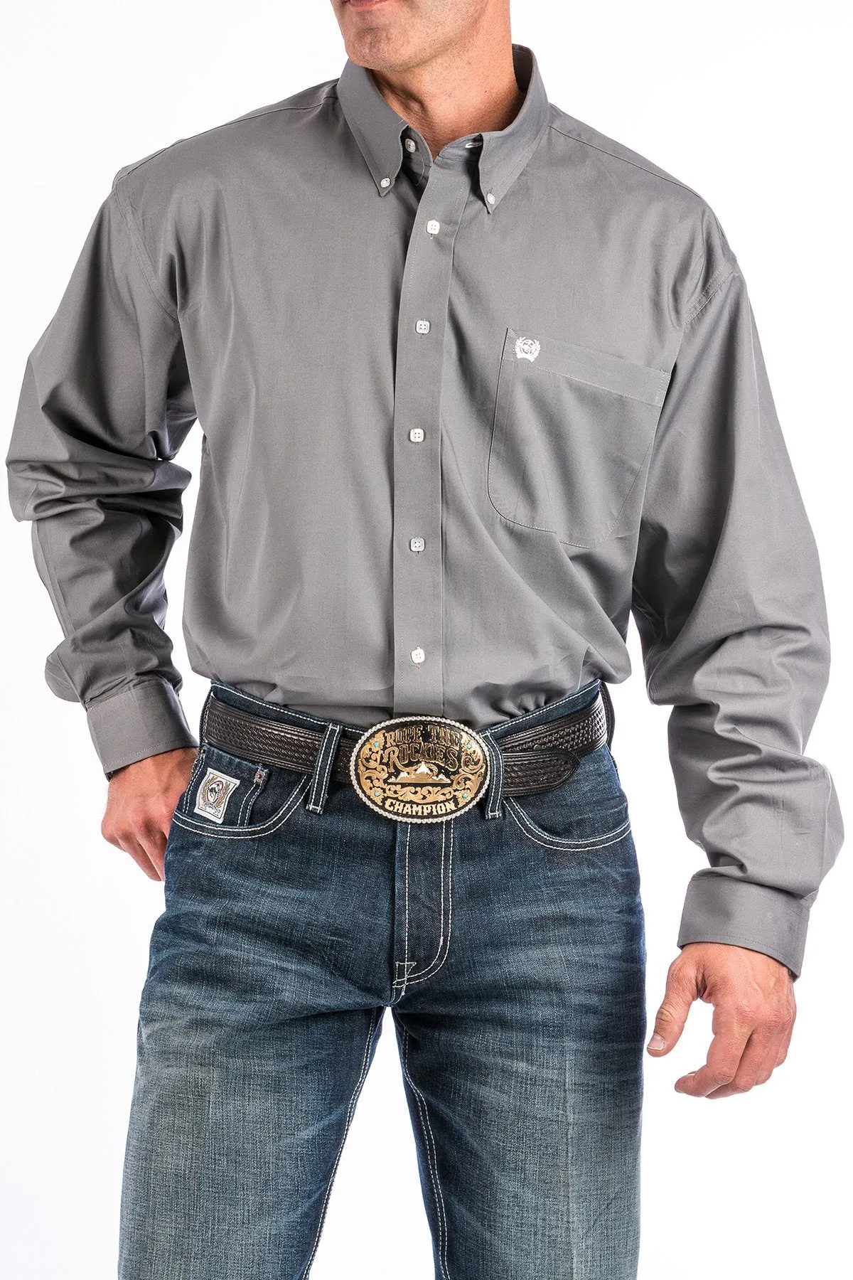Men's Solid Button-Down Long Sleeve Western Shirt