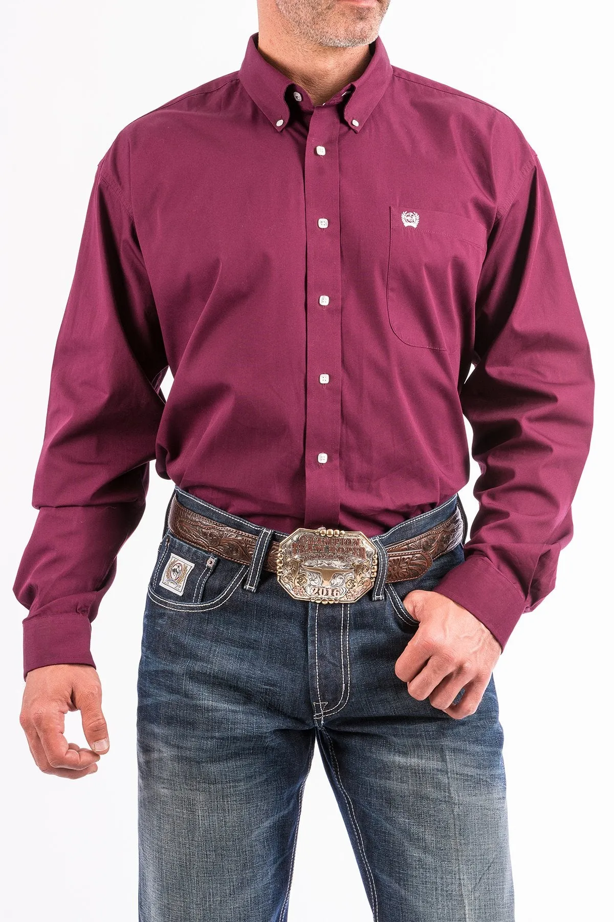 Men's Solid Button-Down Long Sleeve Western Shirt