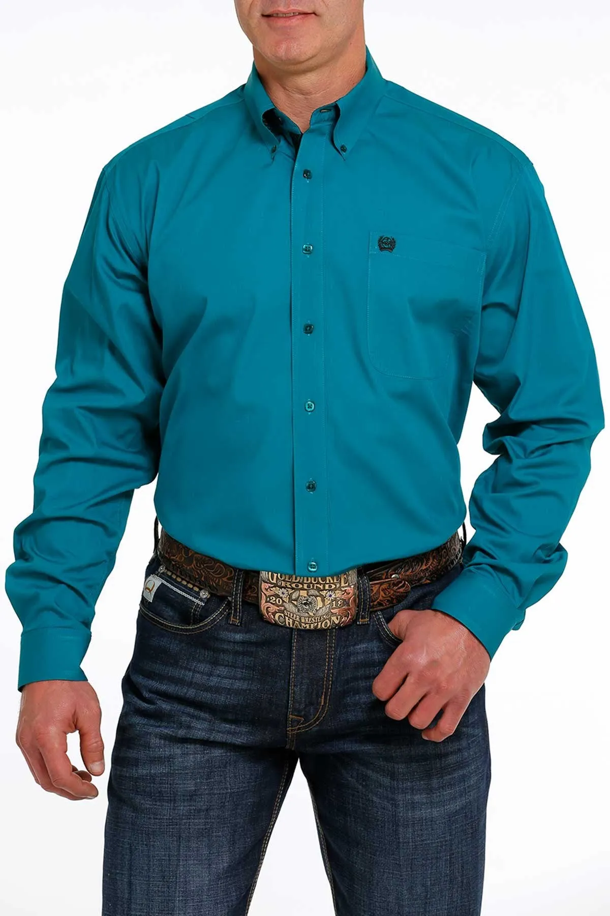 Men's Solid Button-Down Long Sleeve Western Shirt