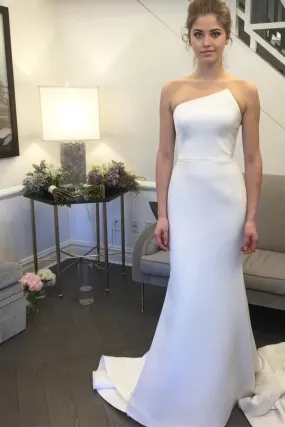 Mermaid Simple Strapless Elegant Ivory Sweep Train Wedding Dresses