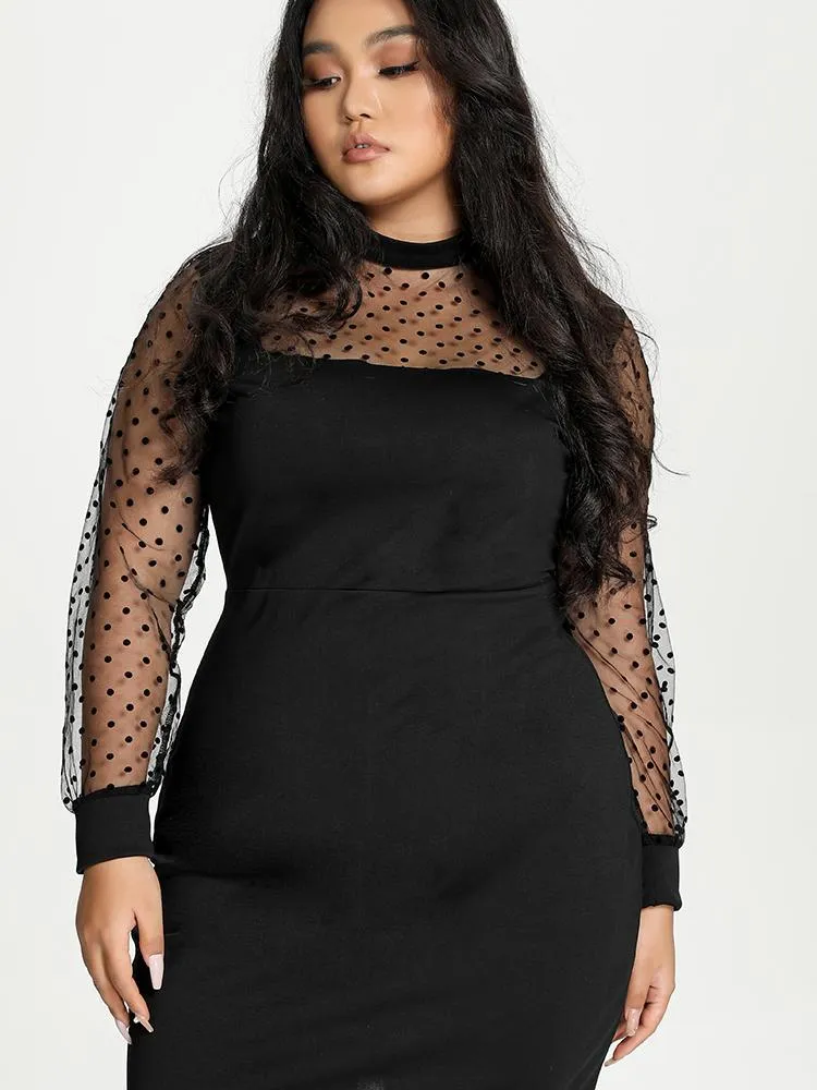 Mesh Dot Patchwork Dress zanus