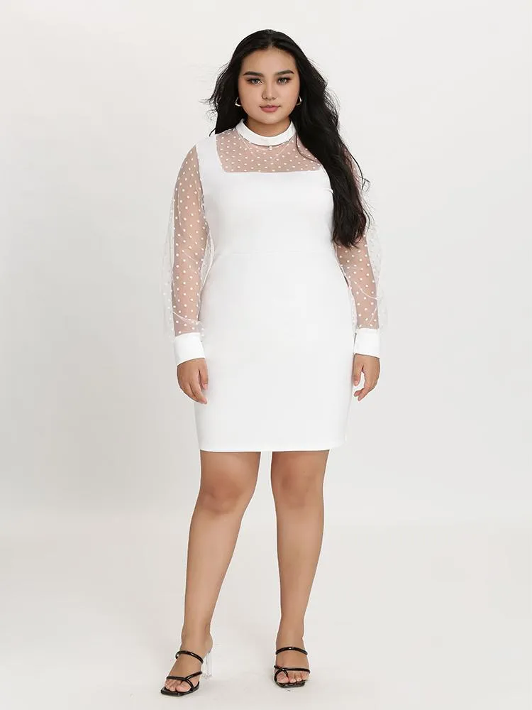 Mesh Dot Patchwork Dress zanus