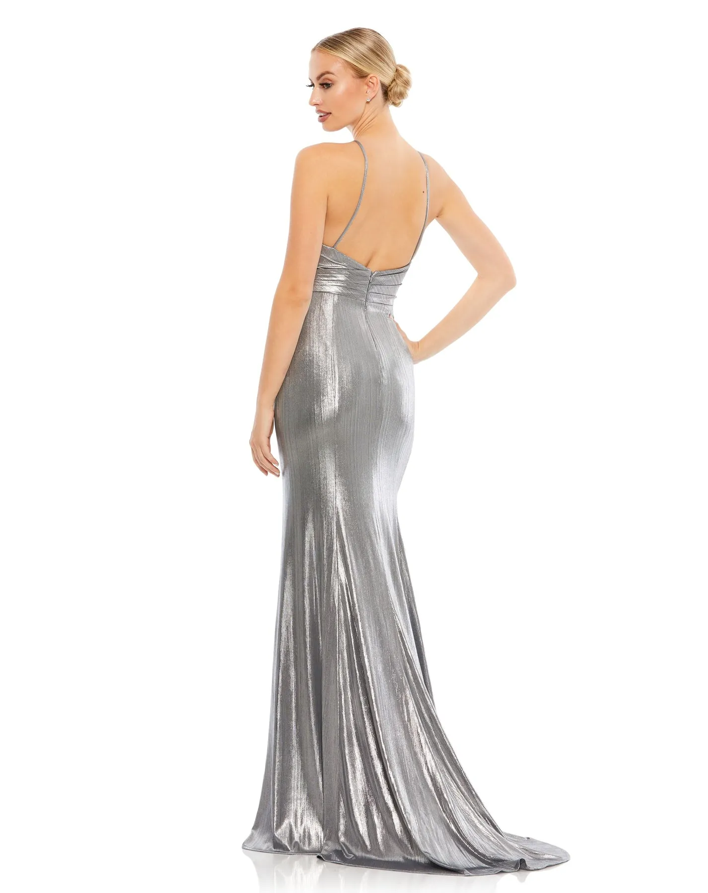 Metallic faux wrap spaghetti strap gown - Black