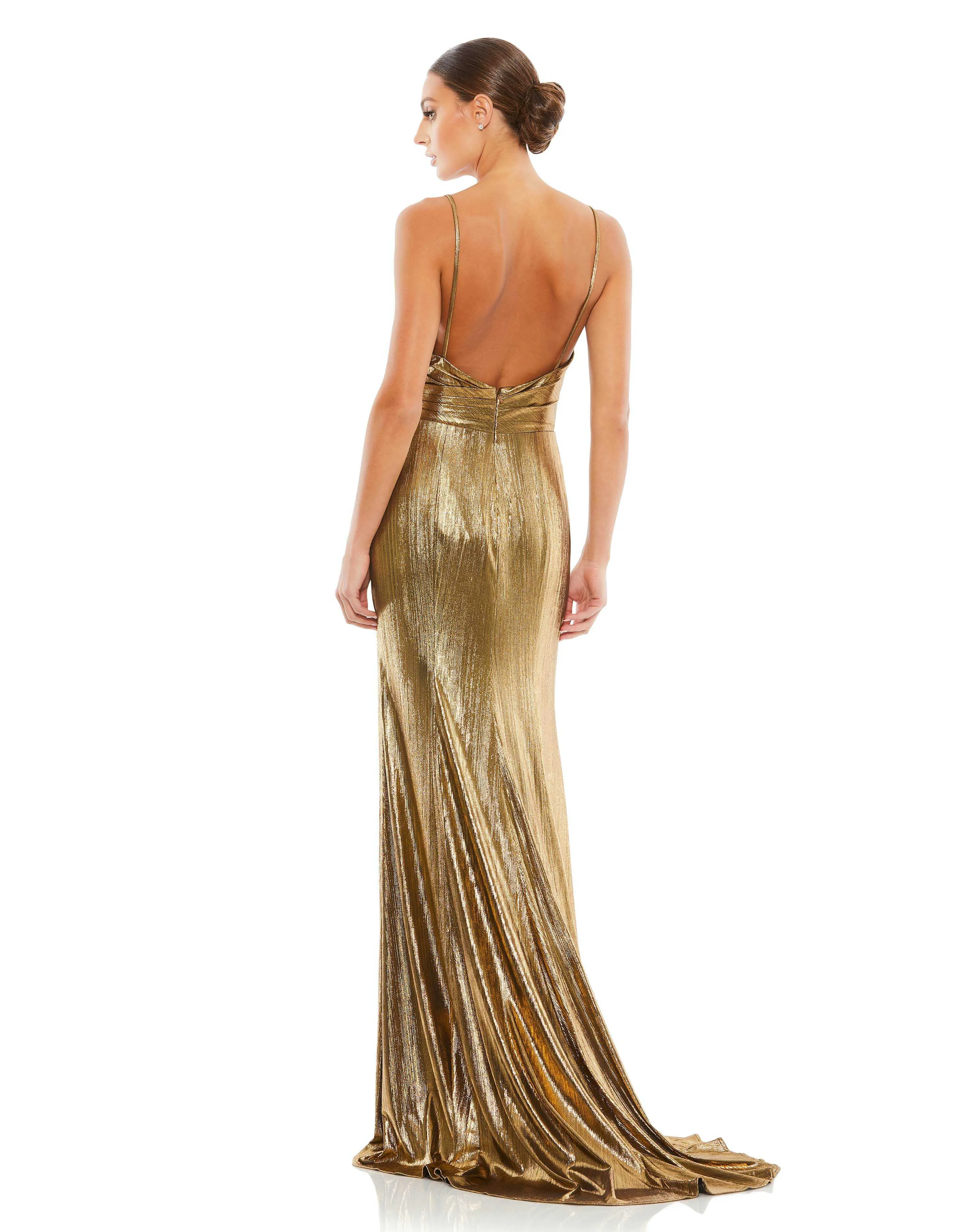 Metallic faux wrap spaghetti strap gown - Black