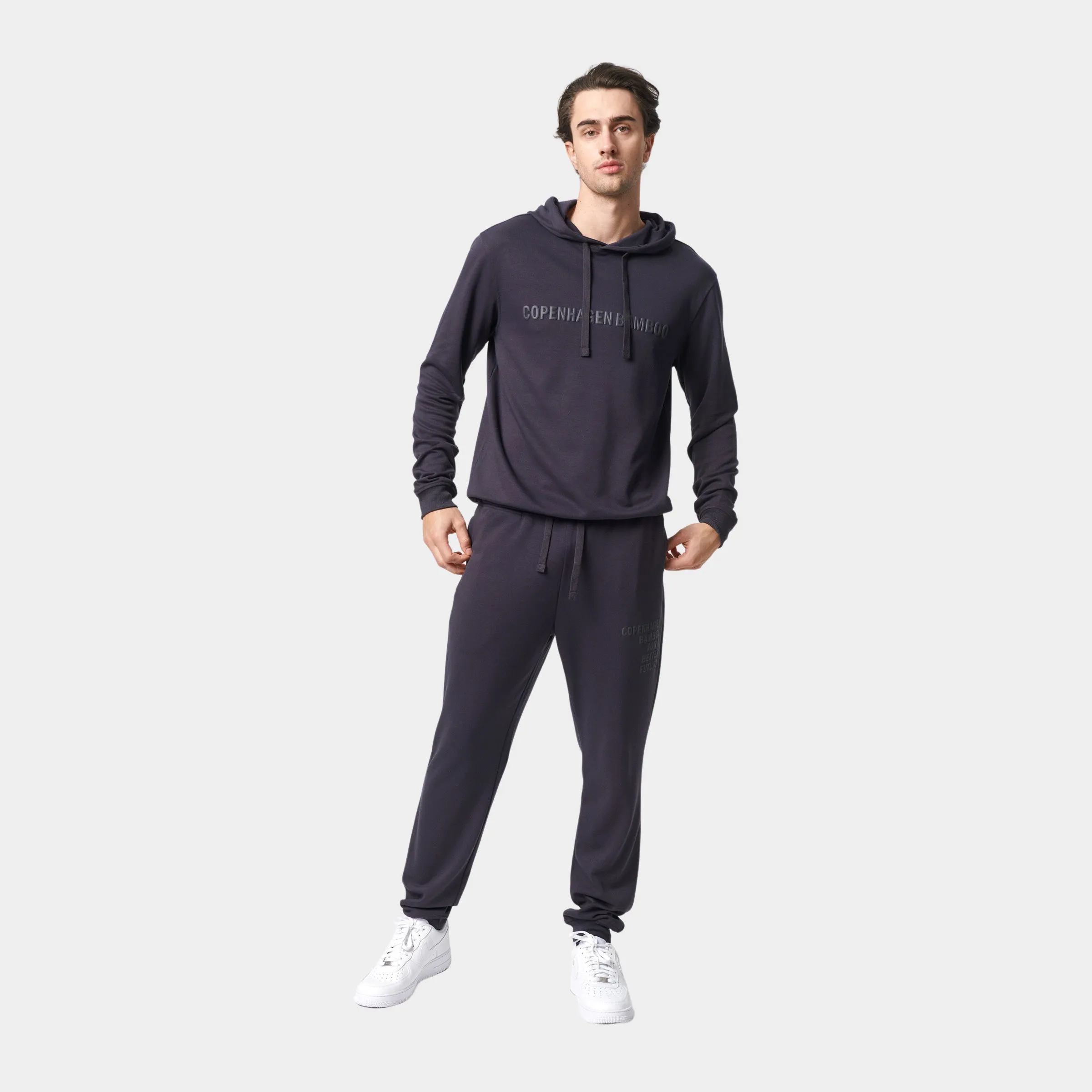Mørkegråt bambus hoodie joggingsæt med logo