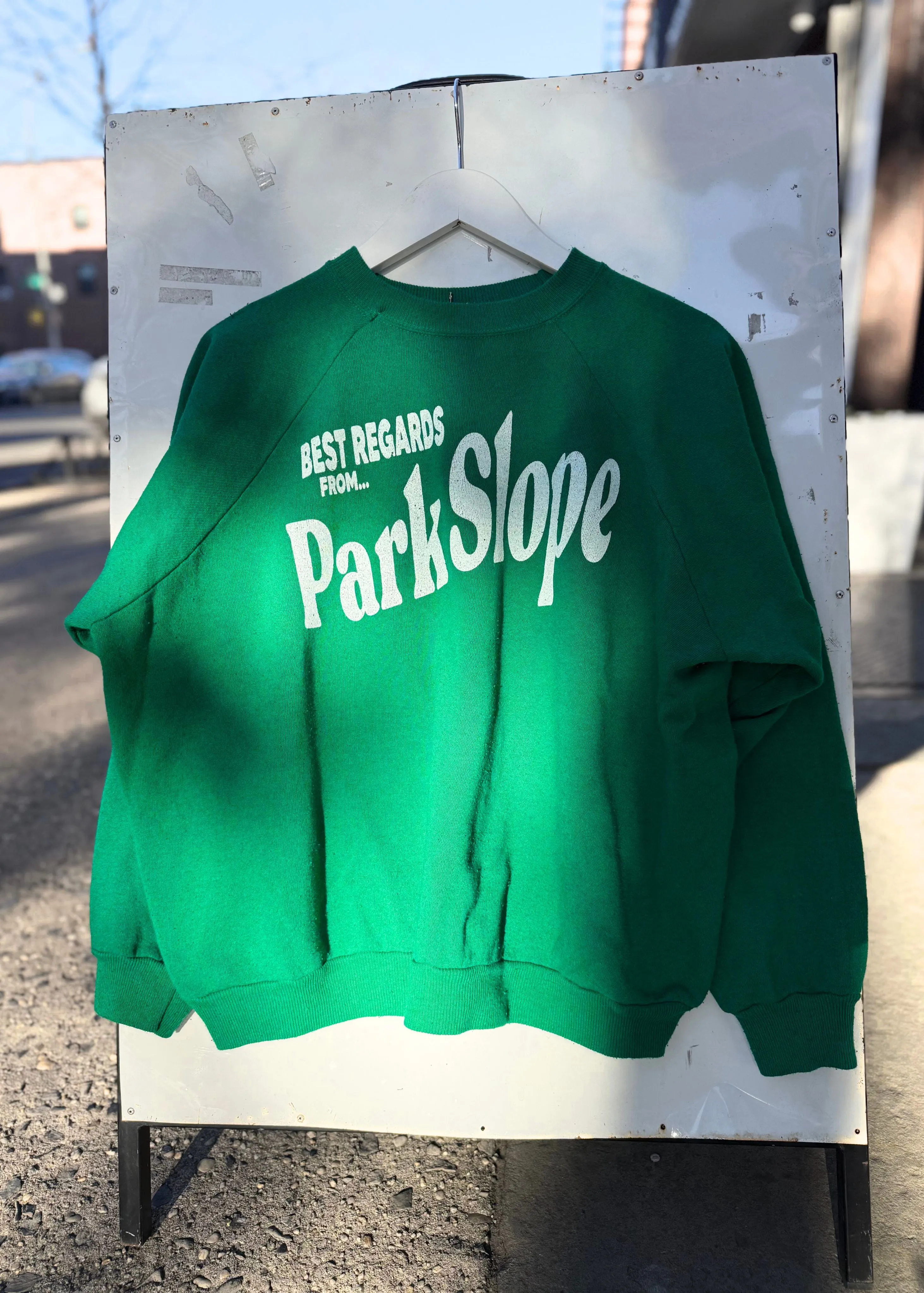 Neighborhood postcard upcycled sweatshirt, Park Slope