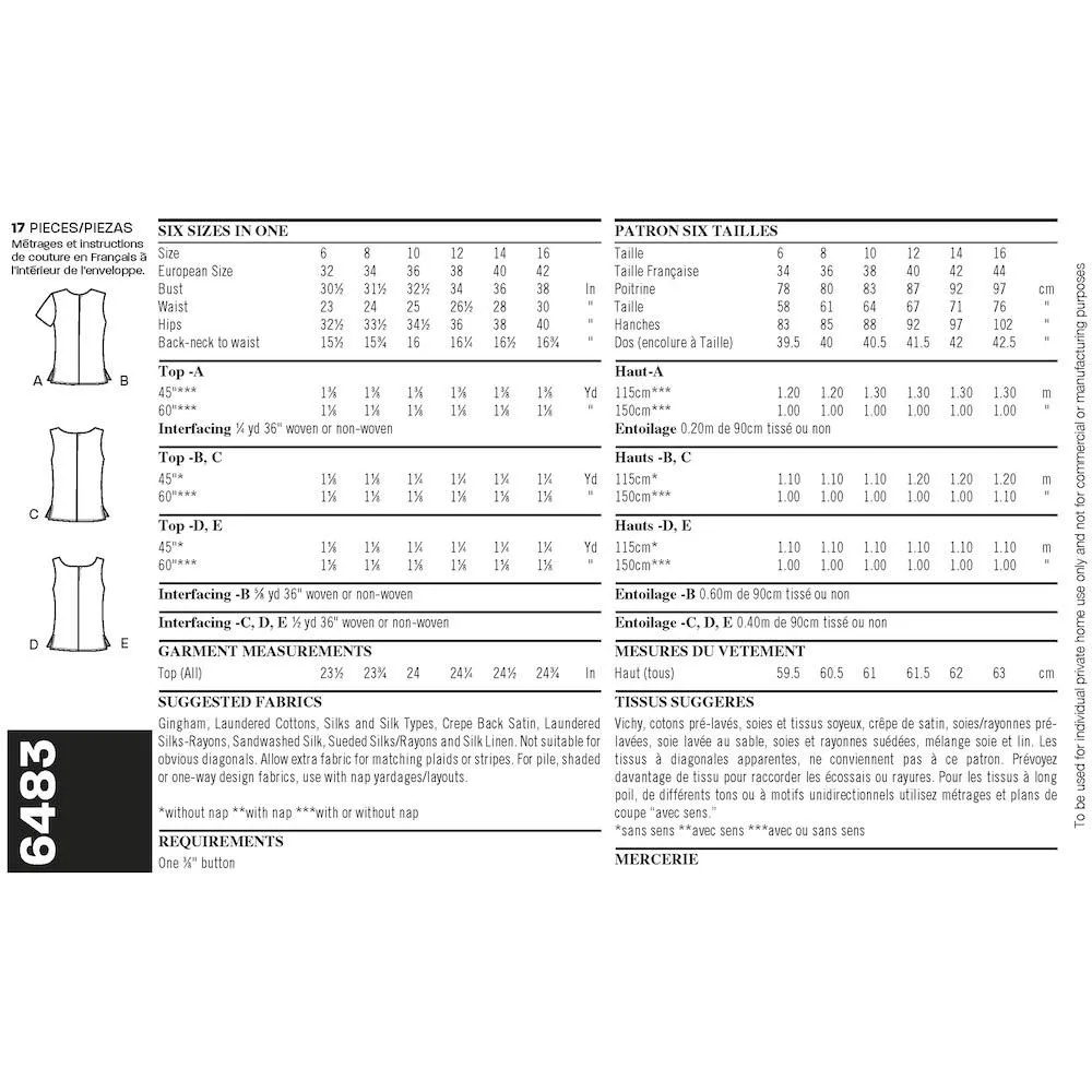 Newlook Pattern 6483 Misses Tops