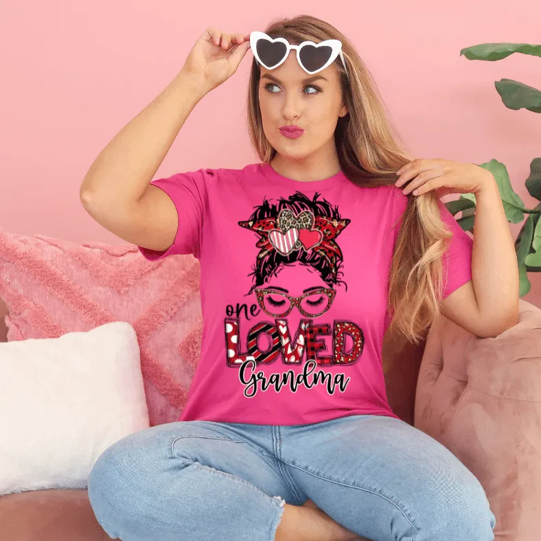 One Loved Grandma Messy Bunn Valentines - Women's  Unisex- t-shirt