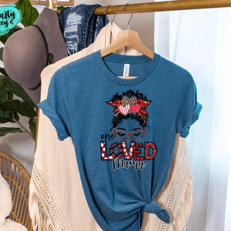 One Loved Mama Messy Bunn Valentines - Women's  Unisex- t-shirt