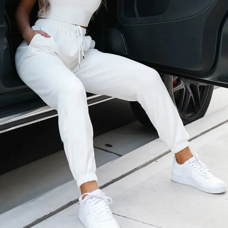 Oversized Sports Casual Trousers: White Women's Balck Sweatpants