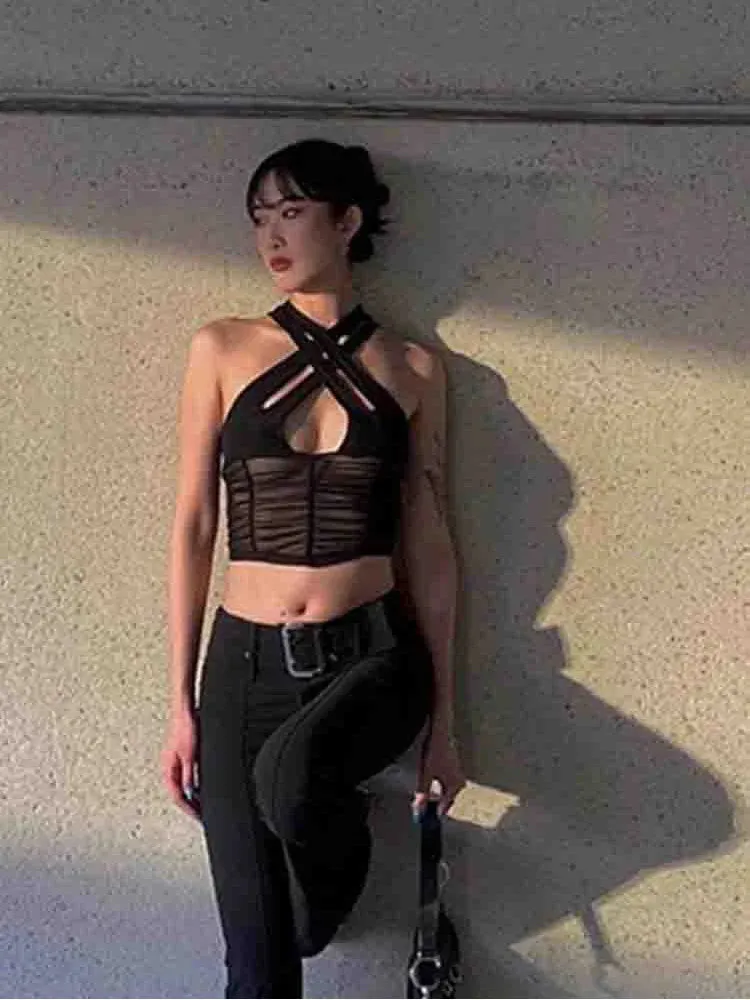 Patchwork Mesh Clubwear Fashion Solid Vest Short Sleeve Tee
