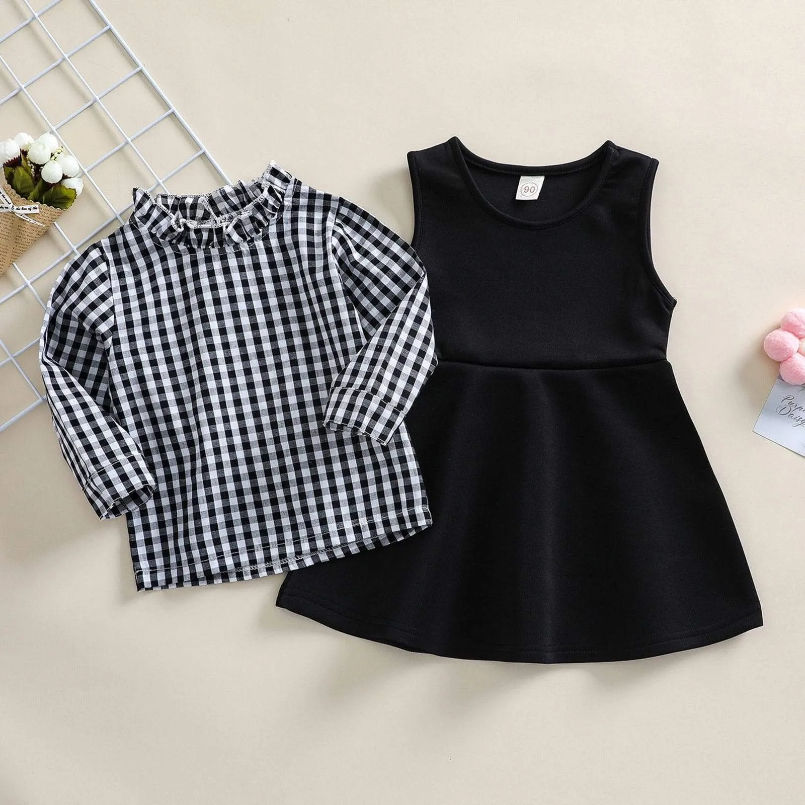 Plaid Printed Shirt and Dress Set