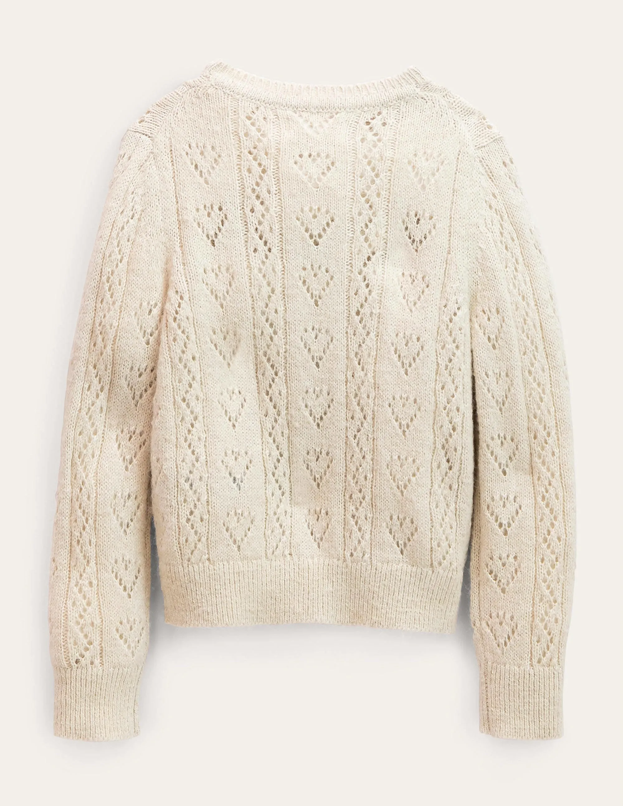 Pointelle Heart Cardigan-Ecru Marl